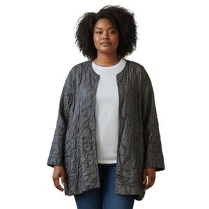Eileen Fisher Crinkle Texture Dark Gray Silk Jacket/Blazer – Size 3X